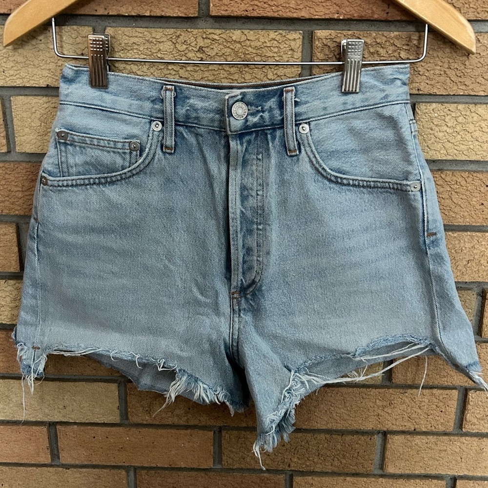 Agolde Dee Short in Digit Button Fly Distressed Hem Denim Jean Shorts Size 26 - Picture 4 of 10